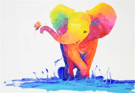 Colorful Elephant Baby Painting - Original Art For Sale | Royal Thai Art