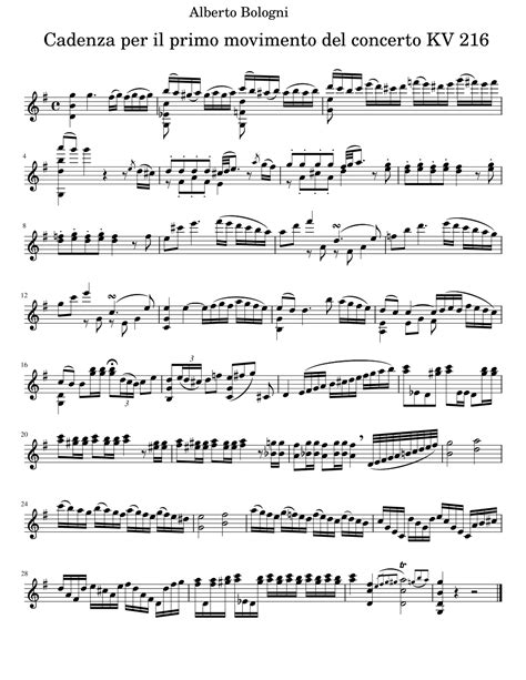 Cadenzas for Mozart's Violin Concerto KV 216 by Alberto Bologni Sheet ...