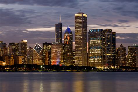 Chicago Skyline At Night Free Stock Photo - Public Domain Pictures