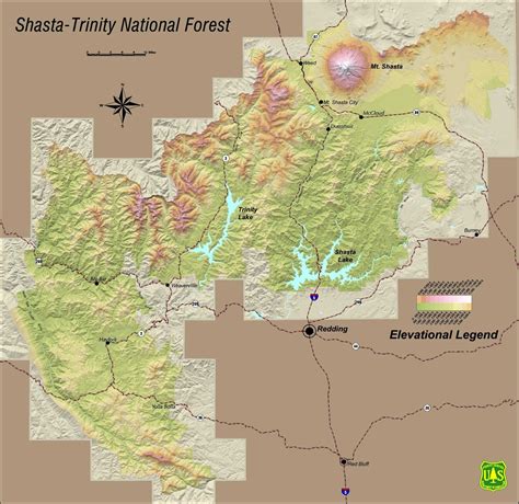 Shasta Trinity National Forest Elevation Map - Lakehead California ...