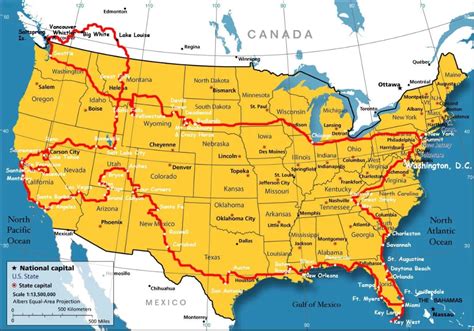 Boundary Map Of The USA With Canada | WhatsAnswer | Road trip florida ...