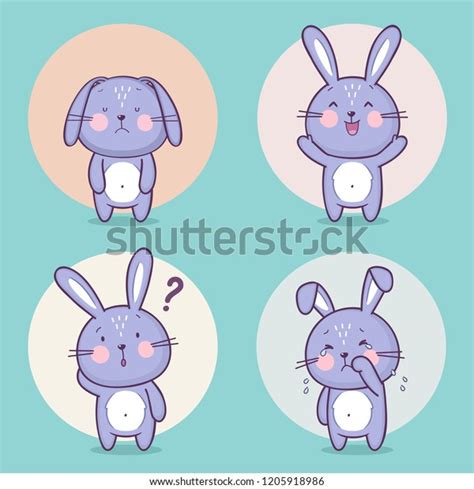 Set Cute Bunny Rabbit Character Different Stock Vector (Royalty Free ...