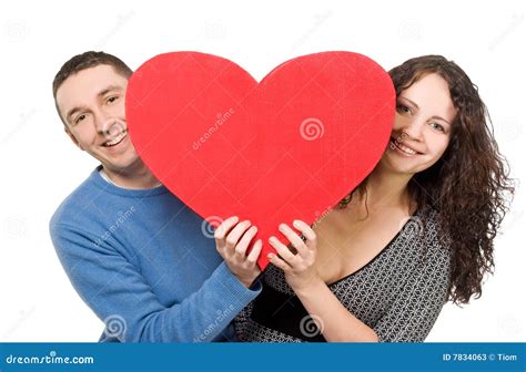 Smiling Loving Couple Holding Heart Stock Image - Image of hand ...