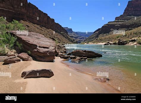 Colorado River beach and Granite Narrows in Grand Canyon National Park ...