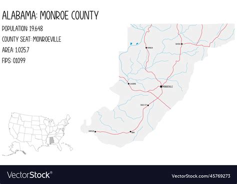 Map of monroe county in alabama usa Royalty Free Vector