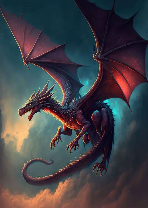 'Flying dragon' Poster, picture, metal print, paint by Silhouette Anime ...