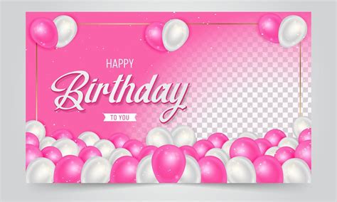 Happy birthday banner design with pink and white balloons illustration ...