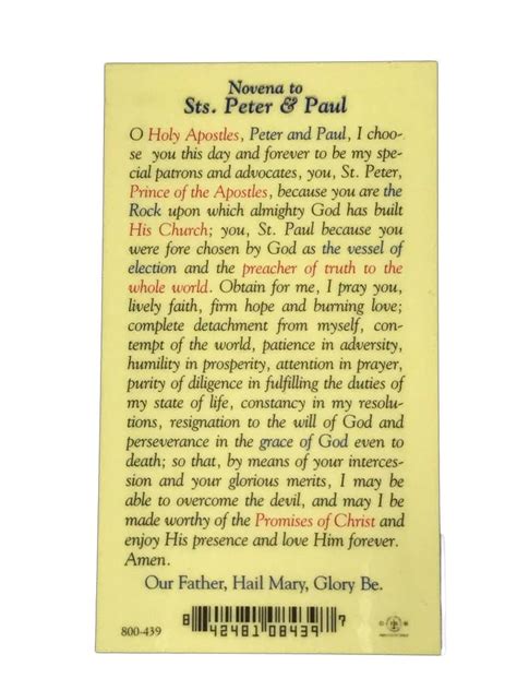 Novena to St. Peter and Paul Prayer Card - TheActsStore