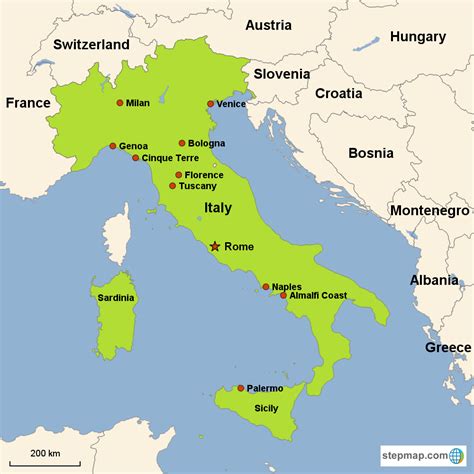 Map of Italy with Cities Towns Detailed Major Regions Tourist Northern