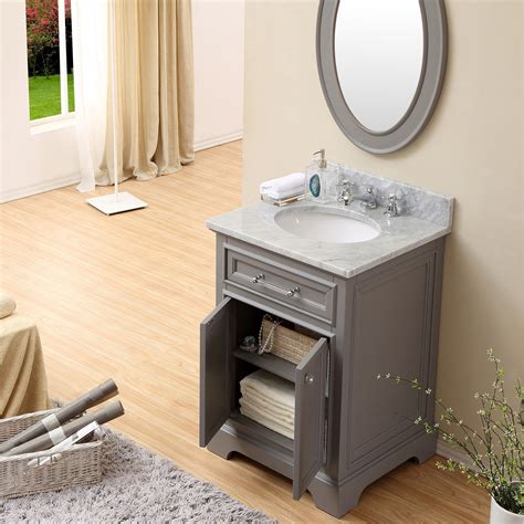 24" Cashmere Grey Single Sink Bathroom Vanity with White Carrara Marble Top