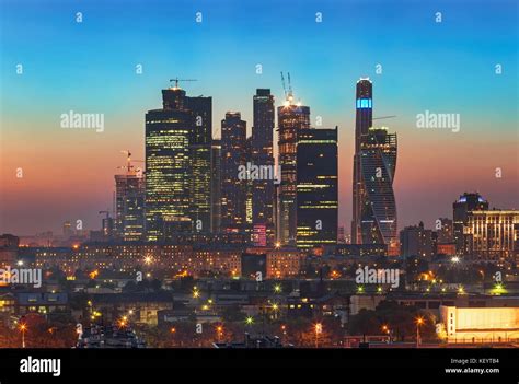 Top view of Moscow city skyline at night Stock Photo - Alamy