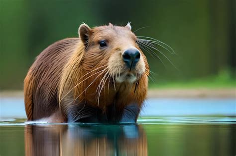 Premium Photo | A capybara swimming in a pool of water.