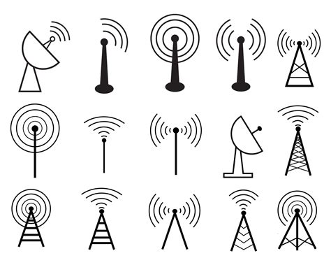 Radio Tower And Pole Linear Icons Set. Radio Communication Tower ...