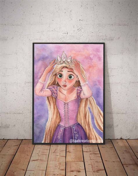 Disney Princess Watercolour Tangled Rapunzel Crown Tiara Fine Art Print ...