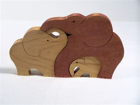 Animal puzzle Maple wood scroll saw cut 3 elephants