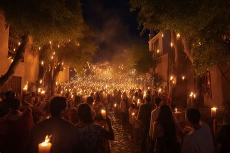 Dia De Las Velitas Candlelight Procession Stock Illustration ...