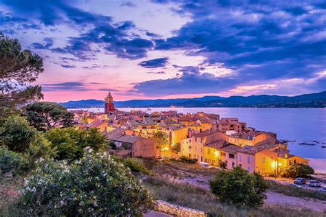 Night fall over Saint Tropez in south of France, scenic view with ...