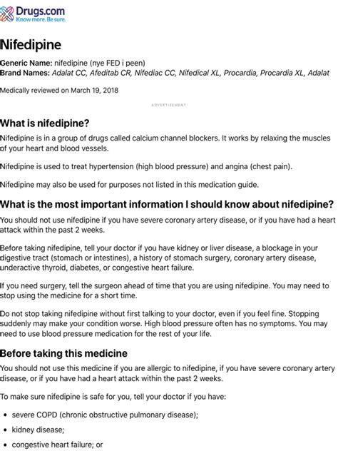 Nifedipine Uses, Dosage & Side Effects - Drugs.com | Medical ...