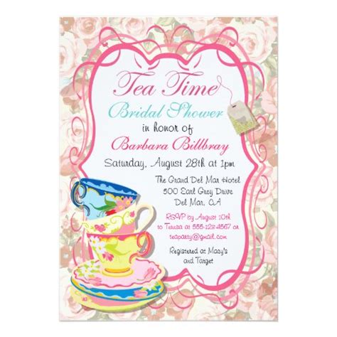 Romantic Floral Tea Party Invitation 5" X 7" Invitation Card | Zazzle