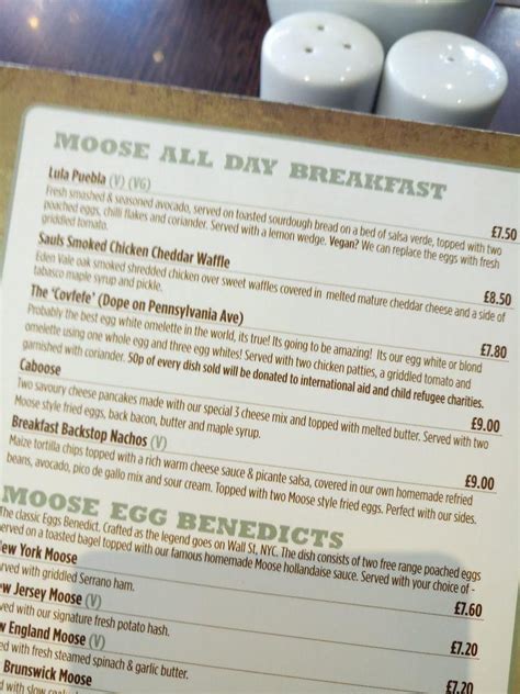 Menu at Moose Coffee restaurant, Manchester, 20 York St