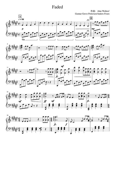 Faded (arr. Alan Walker) by Alan Walker Sheet Music for Piano Solo at ...