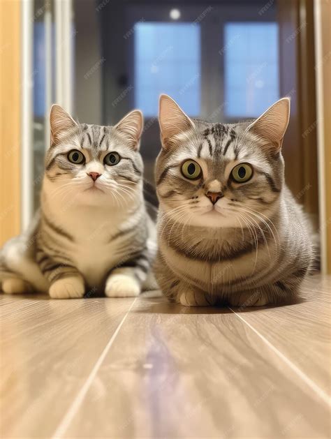 Premium AI Image | two adorable fat munchkin cats are lying on the ...