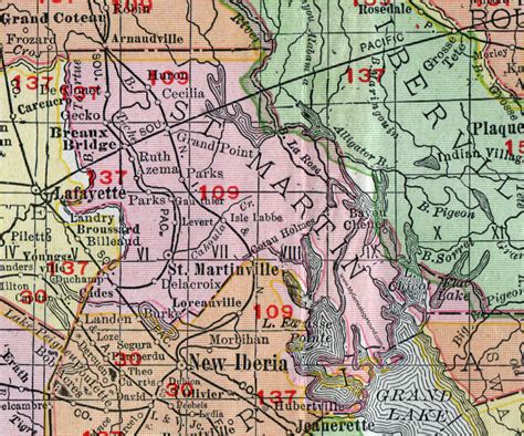 St. Martin Parish, Louisiana, 1911, Map, Rand McNally, St. Martinville ...