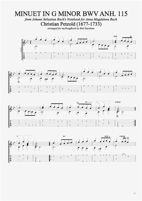 Minuet in G minor BWV anh. 115 by Johann Sebastian Bach - Solo Guitar ...