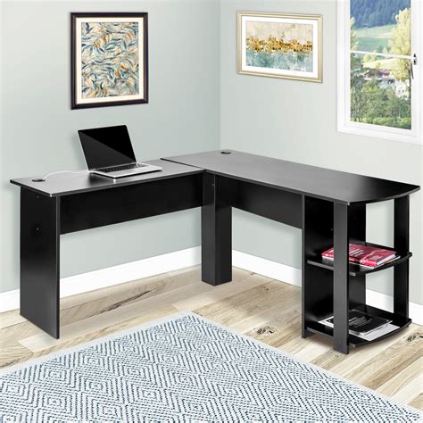 Merax L-Shaped Computer Desk with Side Storage,Black - Walmart.com