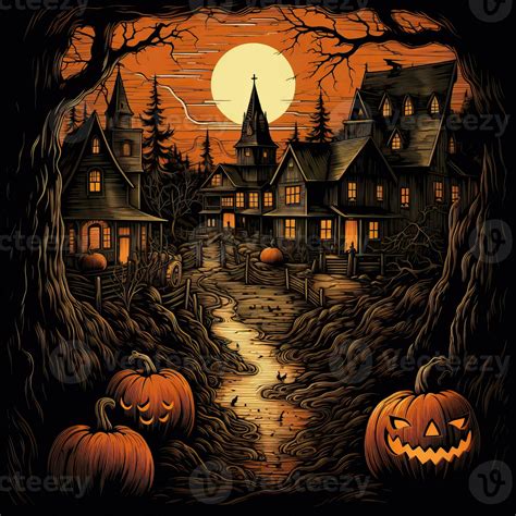 Illustration Halloween town background high quality ai generated image ...