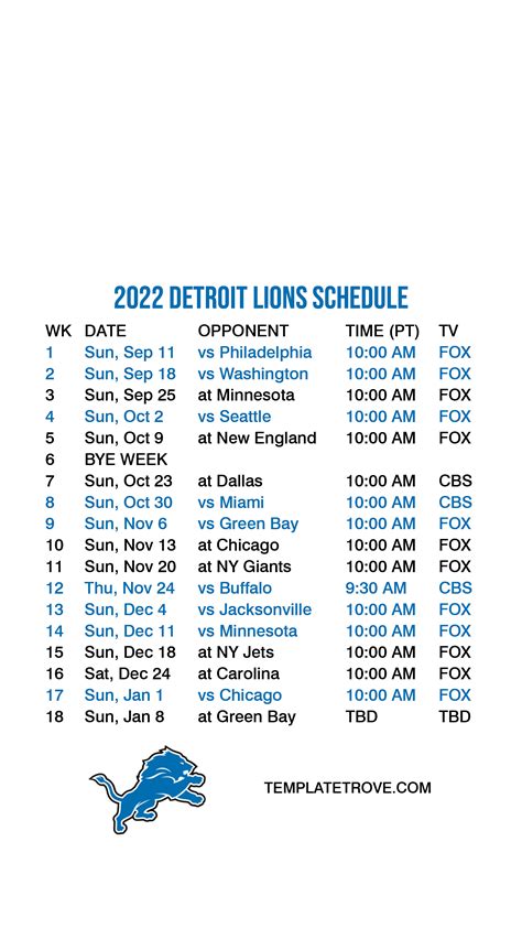 Detroit Lions Schedule 2023 Printable Your Daily Printable | Images and ...