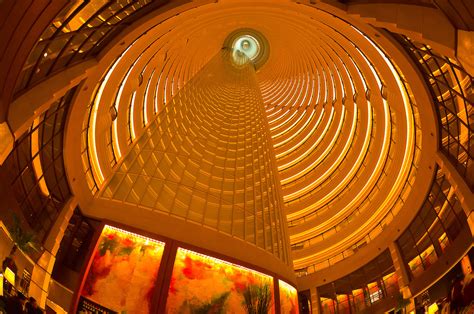 The interior courtyard atrium of the Grand Hyatt Shanghai Hotel inside ...