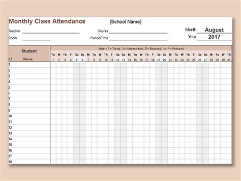 EXCEL of Monthly Class Attendance Tracking.xlsx | WPS Free Templates