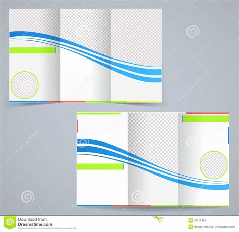 two folded brochure with blue and green stripes