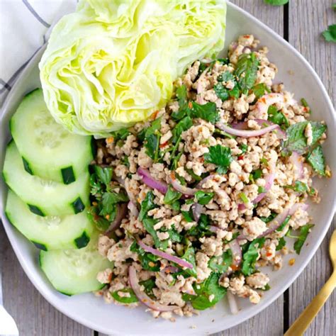 Laab Gai- Thai Ground Chicken Salad | Thai Main Dishes | ThaiCaliente.com