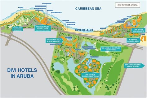 Divi Resort Map (5 properties) | Aruba hotels, Beach resorts, Divi resorts