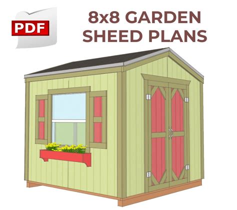 8x8 Garden Shed Plans Storage Cabin shed DIY Woodworking | Etsy