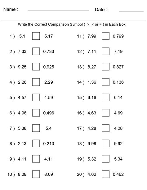 Greater Than Less Than - Comparing Decimal Numbers Worksheets | Made By ...