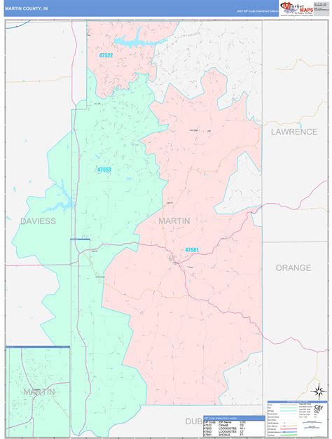 Martin County, IN Wall Map Color Cast Style by MarketMAPS