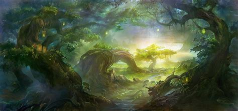 Magical forest, forest, art, luminos, woods, tree, fantasy, green ...