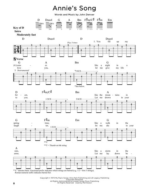 Annie's Song by John Denver - Guitar Lead Sheet - Guitar Instructor