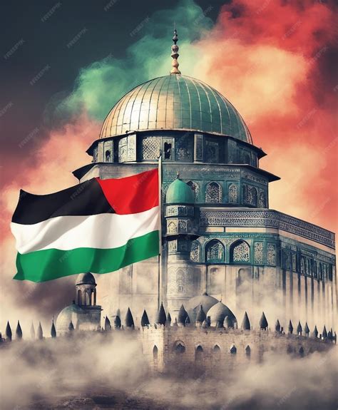 Premium Photo | Palestinian Freedom flag mosque al aqsa in smoke neon ...