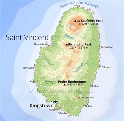 Saint Vincent and the Grenadines Map, Geographical features of Saint ...