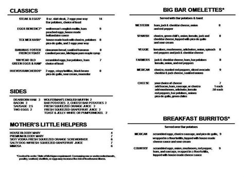 Menu of The Bar in Milford, MI 48381