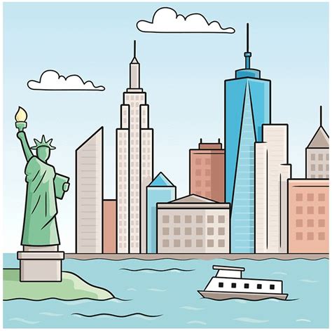 How to Draw the New York Skyline - Really Easy Drawing Tutorial | New ...