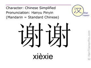 Chinese characters xiexie ( xièxie ) with pronunciation (English ...