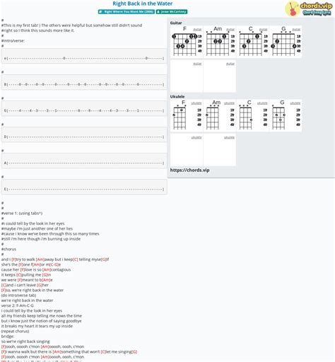 Chord: Right Back in the Water - Jesse McCartney - tab, song lyric ...