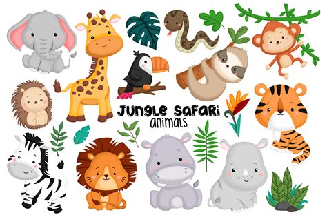 Jungle Animal Clipart - Cute Animal Graphic by Inkley Studio · Creative ...