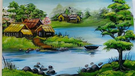 Village Scenery in Beautiful Landscape | Acrylic Painting - YouTube