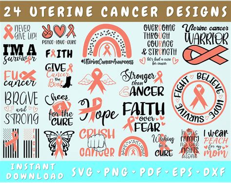 Uterine Cancer Awareness SVG Bundle 24 Designs, Peach Ribbon SVG ...